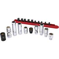 CTA Tools 6540 Jeu de douilles chrom&eacute;es avec rail, 10 Morceaux, Prise de 1/4"/3/8"
