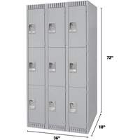 KLETON FN474 Lockers, 3 -tier, Bank of 3, 36" x 18" x 72", Steel, Grey, Knocked Down