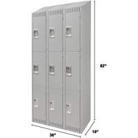 KLETON FN666 Lockers, 3 -tier, Bank of 3, 36" x 18" x 82", Steel, Grey, Knocked Down