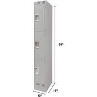 KLETON FN667 Lockers, 3 -tier, 12" x 18" x 76", Steel, Grey, Knocked Down