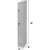 KLETON FN670 Lockers, 3 -tier, 12" x 18" x 86", Steel, Grey, Knocked Down