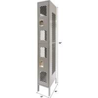 KLETON FN821 Vented Lockers, 2 -tier, 12" x 18" x 78", Steel, Grey, Knocked Down, Perforated