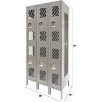 KLETON FN823 Casiers ventil&eacute;s, 2 niveaux, Bloc de 3, 36" x 18" x 78", Acier, Gris, D&eacute;mont&eacute;, Perfor&eacute;
