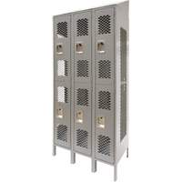 KLETON FN859 Casiers ventil&eacute;s, 2 niveaux, Bloc de 3, 36" x 18" x 88", Acier, Gris, D&eacute;mont&eacute;, Perfor&eacute;