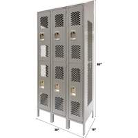 KLETON FN859 Casiers ventil&eacute;s, 2 niveaux, Bloc de 3, 36" x 18" x 88", Acier, Gris, D&eacute;mont&eacute;, Perfor&eacute;