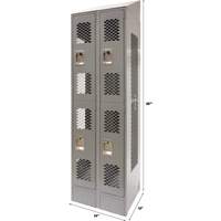KLETON FN864 Vented Lockers, 2 -tier, Bank of 2, 24" x 18" x 88", Steel, Grey, Knocked Down, Perforated
