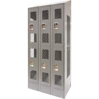 KLETON FN865 Vented Lockers, 2 -tier, Bank of 3, 36" x 18" x 88", Steel, Grey, Knocked Down, Perforated