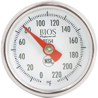 BIOS DT154 Thermom&egrave;tre &agrave; cadran de 1", Contact, Analogique, 0,0-220,0°F (0,0-104,4°C)