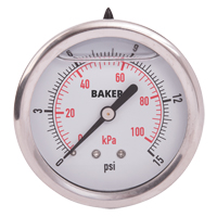 Baker AHNC-15P Manom&egrave;tre,  2-1/2", 0 - 15 psi/0 - 100 kPa, Fixation arri&egrave;re, Analogique rempli de liquide