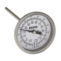 Baker T3004-250 Bi-Metal Thermometers, Contact, Analogue, 0-250°F (-20-120°C)