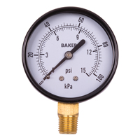 Baker LVBNA-15P Pressure Gauges, 2-1/2" , 0 - 15 psi, Bottom Mount, Analogue