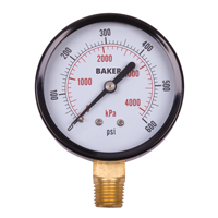 Baker LVBNA-600P Pressure Gauges, 2-1/2" , 0 - 600 psi, Bottom Mount, Analogue