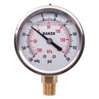 Baker AVNC-30 Manom&egrave;tres,  2-1/2", 30" Hg-0-30 psi, Fixation inf&eacute;rieure, Analogique rempli de liquide