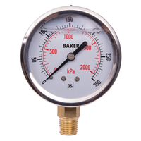 Baker AVNC-3000P Pressure Gauges, 2-1/2" , 0 - 3000 psi, Bottom Mount, Liquid Filled Analogue