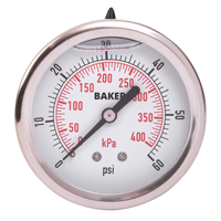 Baker AHNC-60P Manom&egrave;tre,  2-1/2", 0-60 psi/0-400 kPa, Fixation arri&egrave;re, Analogique rempli de liquide