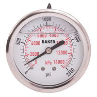Baker AHNC-2000P Manom&egrave;tres,  2-1/2", 0 - 2000 psi, Fixation arri&egrave;re, Analogique rempli de liquide
