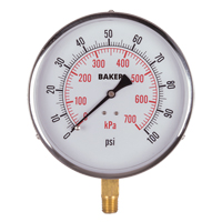 Baker 421AVND-100 Pressure Gauges, 4-1/2" , 0 - 100 psi, Bottom Mount, Analogue