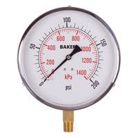 Baker 421AVND-200 Pressure Gauges, 4-1/2" , 0 - 200 psi, Bottom Mount, Analogue