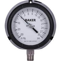 Baker LF45-30-1/4 Pressure Gauge, 4-1/2" , 30"-0-30 psi, Bottom Mount, Liquid Filled Analogue