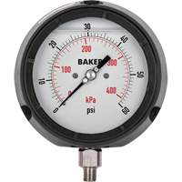 Baker LF45-60P-1/4 Pressure Gauge, 4-1/2" , 0-60 psi/0-400 kPa, Bottom Mount, Liquid Filled Analogue