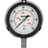 Baker LF45-600P-1/4 Pressure Gauge, 4-1/2" , 0-600 psi/0-4200 kPa, Bottom Mount, Liquid Filled Analogue