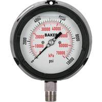 Baker LF45-10000P-1/2 Pressure Gauge, 4-1/2" , 0 - 10000 psi, Bottom Mount, Liquid Filled Analogue