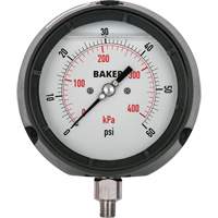 Baker LF45-30HG-1/2 Manom&egrave;tre,  4-1/2", 30" 0 Hg Vac, Fixation inf&eacute;rieure, Analogique rempli de liquide