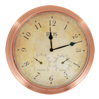 BIOS 818BC Horloge ext&eacute;rieure 3 en 1, Analogique, &agrave; piles, 14" dia., Brun