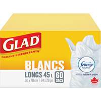 Glad 67489302797 Sacs &agrave; ordures hauts 45 L avec Febreze, R&eacute;gulier, 24" la x 28" lo, Blanc