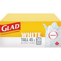 Glad 67489302988 Sacs &agrave; ordures hauts 45 L sans parfum, R&eacute;gulier, 24" la x 28" lo, Blanc