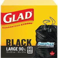 Glad 67489303084 Sacs &agrave; ordures 90 L, R&eacute;gulier, 30" la x 33" lo, Noir
