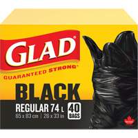 Glad 67489118589 Sacs &agrave; ordures 74 L, R&eacute;gulier, 26" la x 33" lo, Noir