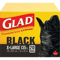 Glad 67489705123 135L Garbage Bags, Regular, 31" W x 42" L, Black