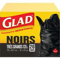 Glad 67489705123 135L Garbage Bags, Regular, 31" W x 42" L, Black