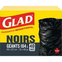 Glad 67489800491 Sacs &agrave; ordures 184 L, R&eacute;gulier, 35" la x 48" lo, Noir
