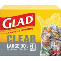 Glad 67489303039 Sacs &agrave; ordures 90 L, R&eacute;gulier, 30" la x 33" lo, Transparent