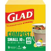 Glad 67489301615 Small Compostable Bags, Regular, 17" L x 16" W, Brown, 10 L (3 Gal.) Capacity