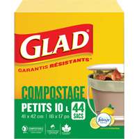 Glad 67489301615 Small Compostable Bags, Regular, 17" L x 16" W, Brown, 10 L (3 Gal.) Capacity