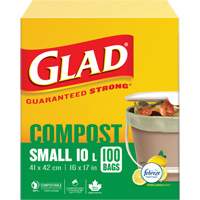 Glad 67489302650 Small Compostable Bags, Regular, 17" L x 16" W, Brown, 10 L (3 Gal.) Capacity