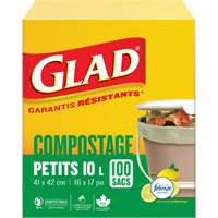 Glad 67489302650 Small Compostable Bags, Regular, 17" L x 16" W, Brown, 10 L (3 Gal.) Capacity