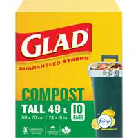 Glad 12587781630 Tall Compostable Bags, Regular, 31" L x 24" W, Brown, 49 L (13 Gal.) Capacity