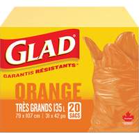 Glad 30313 Sacs &agrave; ordures 135 L, R&eacute;gulier, 31" la x 42" lo, Orange