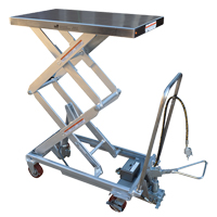Vestil AIR-800-D-PSS Pneumatic Hydraulic Scissor Lift Table, Stainless Steel, 35-1/2" L x 20" W, 800 lbs. Cap.