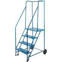 Rolling Step Ladder with Spring-Loaded Front Casters, 4 Steps, 22" Step Width, 37" Platform Height, Steel MA614 | TENAQUIP