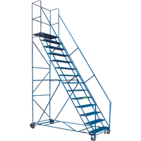 Rolling Step Ladder with Locking Step and Spring-Loaded Front Casters, 14 Steps, 30" Step Width, 128" Platform Height, Steel MA625 | TENAQUIP