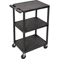 Luxor H. Wilson HE42-B Utility Cart, 3 Tiers, 18" x 40" x 24", 400 lbs. Capacity
