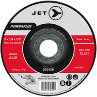 JET 500428 Powerplus&reg; Depressed Centre Grinding Wheel, 5" x 1/4", 7/8" Arbor, Type 27/F27, Aluminum Oxide, 12200 RPM