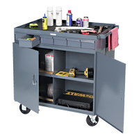 Durham Manufacturing MO070 Poste de travail &agrave; deux c&ocirc;t&eacute;s mobile et robuste, 1200 lb Capacit&eacute;, Acier, 34" x la, 34" x ha, 24" p, Enti&egrave;rement soud&eacute;, 6 tirroirs