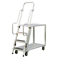 New Age Industrial 99640 Aluminum Stock Picking Ladder Cart, Aluminum, 22" W x 51-1/2" D, 2 Shelves, 800 lbs. Capacity