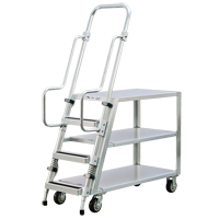 New Age Industrial 99555 Aluminum Stock Picking Ladder Cart, Aluminum, 22" W x 51-1/2" D, 3 Shelves, 800 lbs. Capacity